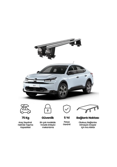 Royal Citroen C4x / E C4x 2022 Ve Sonrası Uyumlu Gri Kilitli Ara Atkı Port Bagaj Tavan Barı