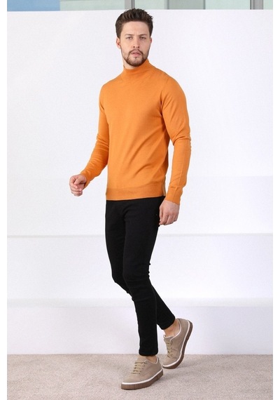Ferraro Orange Yarım Balıkçı Yaka Erkek Triko Kazak Turuncu