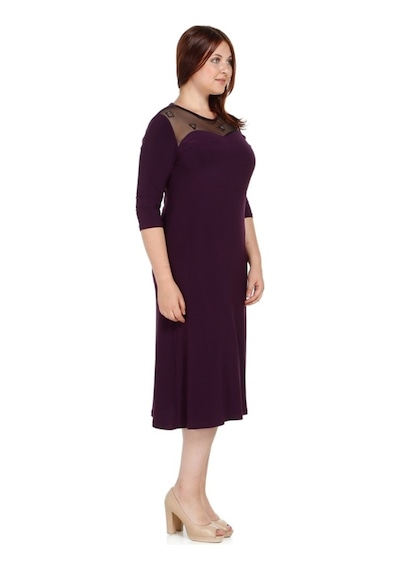 Nidya Moda Büyük Beden Ayna Tül Komb.Elbise-4078Am Mürdüm