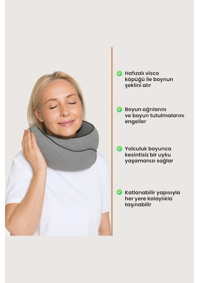 Viscoshy Seyahat Yastığı Boyun İçin Kolay Taşınabilir Visko Hafızalı %100 Visco Konforlu, Ortopedik