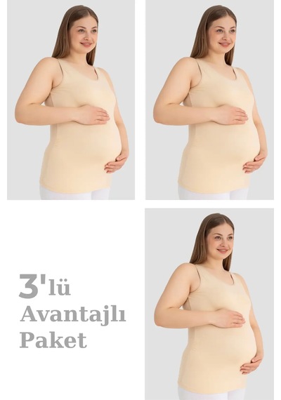 Terrien Premium Pratik Kullanışlı Alternatif Hamile Atlet Kalın Askılı Pamuklu Likralı Esnek Ten 3'lü Paket