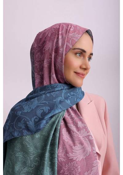 Ayshara Ahenk Degrade Desenli Çift Taraflı Şal - Mavi Pembe Yeşil