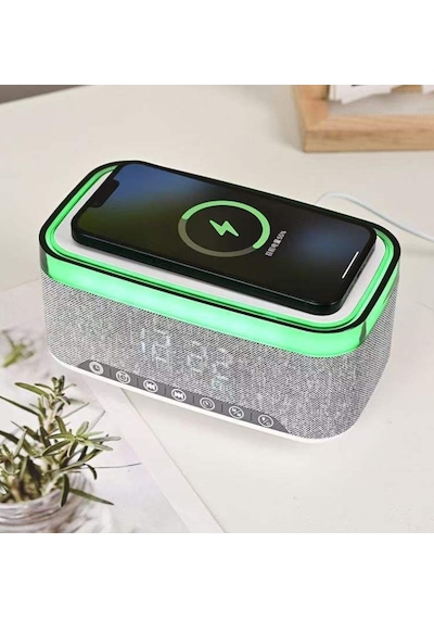Sa-148 15w Kablosuz Şarj Etme Özellikli Masa Saati - Çalar Saatli Alarm - Bluetooth Hoparlör - Radyo