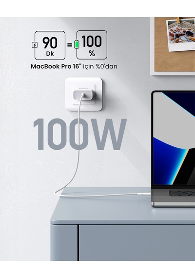 Ugreen Usb-c 100w 3a Qc Pd Silikon Örgülü Hızlı Şarj Kablosu, 1 Metre, Beyaz, 15267