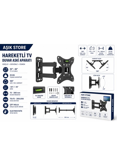 Hareketli Tv Askı Aparatı 22 42" Vesa 200 200 25 Kg