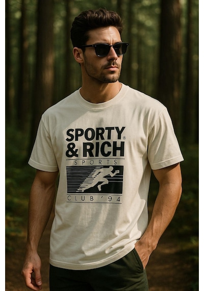 Rich Erkek Basic T-shirt Oversize Rahat Kalıp %100 Pamuk Bisiklet Yaka Kısa Kollu Tişört Bej