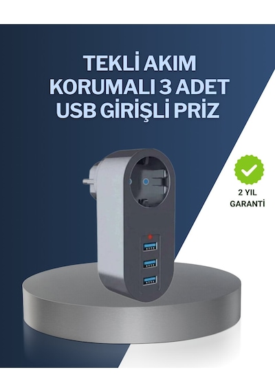 Çocuk Korumalı Termal Priz - 3'lü Usb Şarj Ve Akım Koruması 1 - 3 M