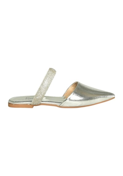 Fox Shoes U590491809 Gümüş Sivri Burunlu Kadın Terlik Gümüş-suni Deri