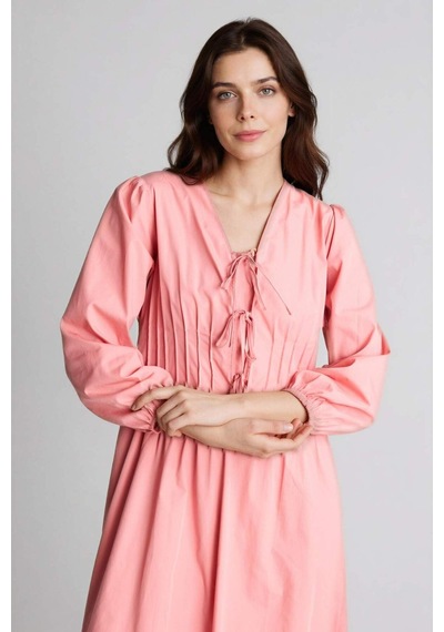 Defacto V Yaka Poplin Maxi Elbise G0015ax26spbr96 Pembe-br96