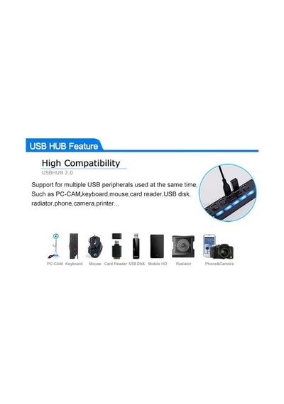 7448 7 Port Usb Hub Switch 40 Cm Çoklayıcı Çoğaltıcı Usb 2.0-480 Mbit/sn Veri Aktarım Hızı