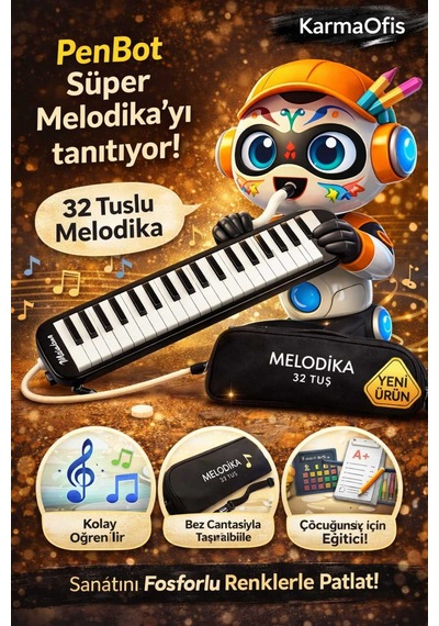 32 Tuşlu Mavi Melodika Bez Çantalı Siyah