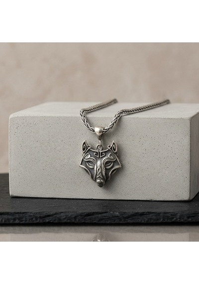 Viking Kurt Başı Kolye Erkek 925 Ayar Gümüş Wolf Head Pendant Minimalist Nordic Erkek Kolyesi