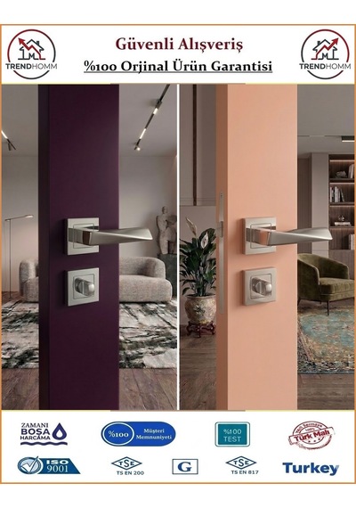 Trendhomm Prizma Rozetli İç Oda Kapı Kolu - Nikel Saten - Wc Banyo