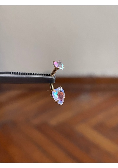 316 L Cerrahi Çelik Kalpli Göbek Piercingi Baget Taşlı Hareli Kalpli Piercing Altın - Gül