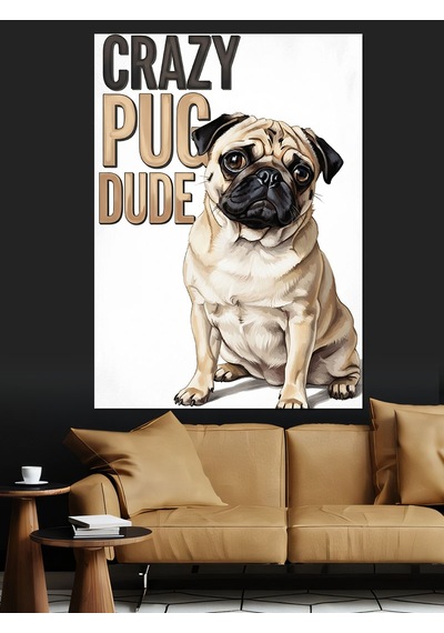 Ahşap Tablo Çılgın Pug Köpek Komik Tasarım