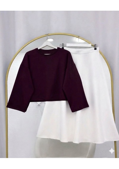 Lovie Moda Basic Bluz Kloş Etekli Takım Mor