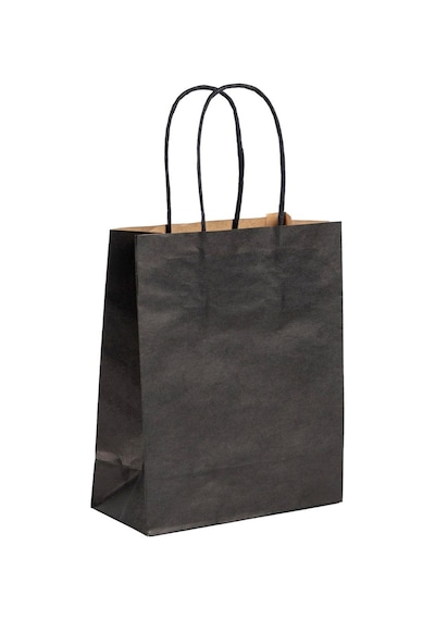 Burgu Saplı Siyah Kağıt Çanta 18 x 9 x 25 CM 25 Adet