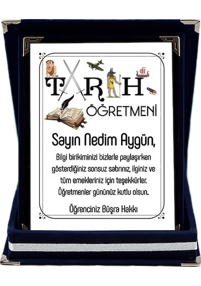 Tarih Öğretmenine Hediye Isim Baskılı Plaket