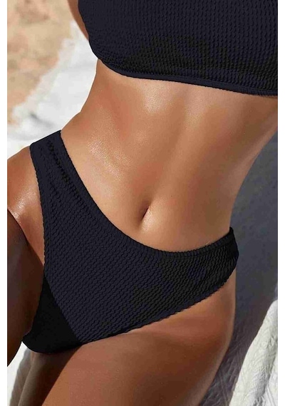 Angelsin Özel Fitilli Kumaş Bikini Altı Siyah 001