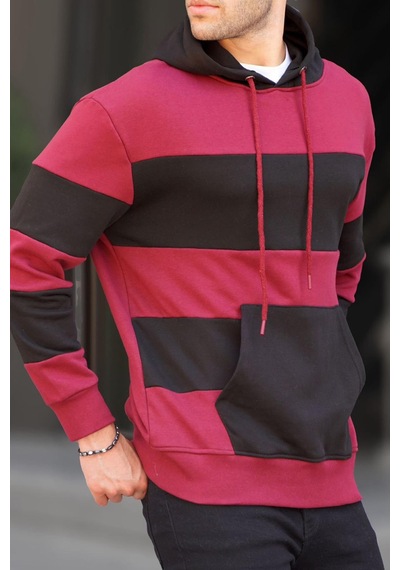 Madmext Bordo Kapüşonlu Çizgili Erkek Sweatshirt 6144-bordo Bordo