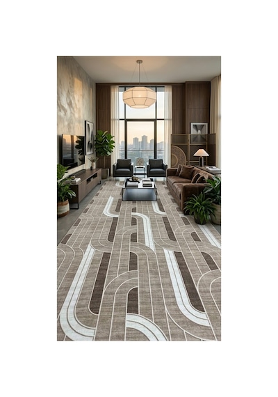 Nesrin Kahve Kaymaz Taban Dekoratif Dokuma Halı Yolluk Modern Geometrik Salom Mutfak Halısı Kahverengi