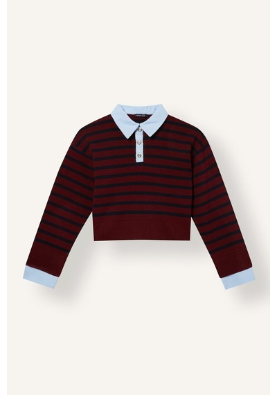 Defacto Relaxed Fit Polo Yaka Çizgili Oxford Kazak Kız Çocuk I3601a826wnbr194 Bordo-br194