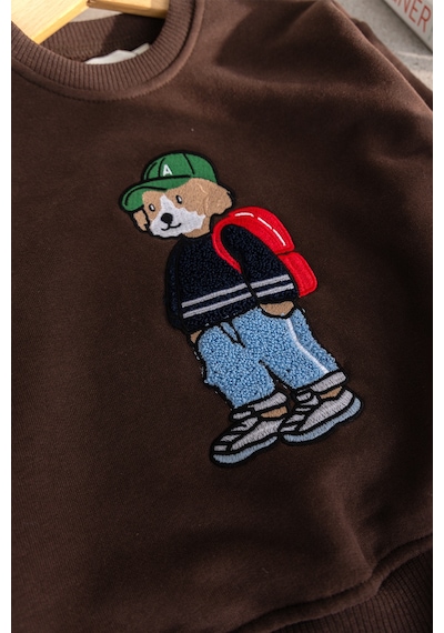 Babymod Erkek Çocuk Ayıcık İşlemeli 3 İplik Pamuklu Kumaş Sweatshirt Ve Damalı Eşofman Altüst Takım Kahverengi Babymod Erkek Çocuk Ayıcık İşlemeli 3 İplik Pamuklu Kumaş Sweatshirt Ve Damalı Eşofman Altüst Takım Kahverengi