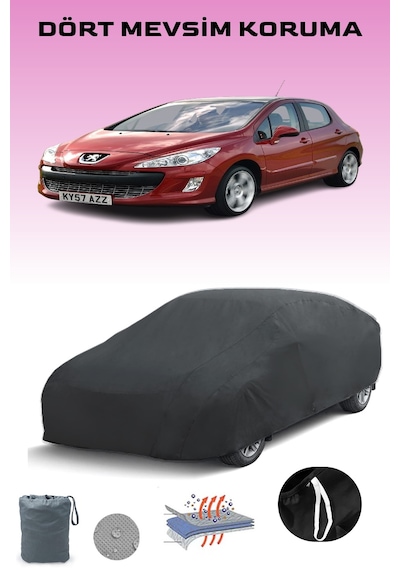 Siyah, Peugeot 308 5 Kapılı 2008 - 2013, Araba Brandası, Oto Örtüsü, Araba Çadırı Siyah