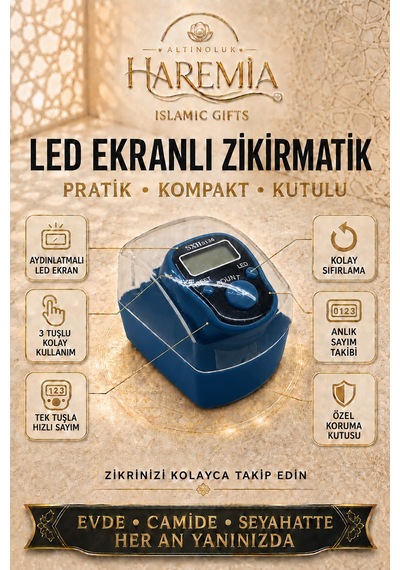 Özel Kutulu Ledli Zikirmatik Dijital Sayaç Mevlid Kandil Hediyesi Mavi Siyah