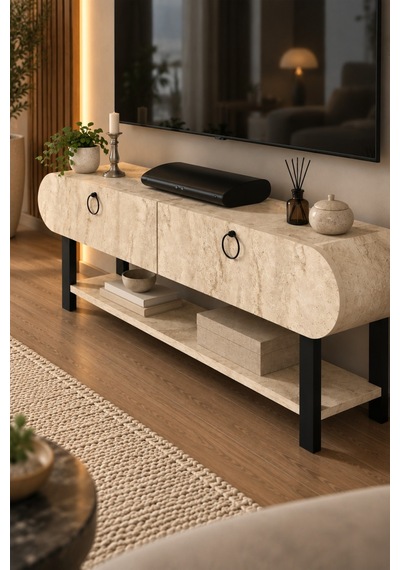 Sulorahome Ekru Traverten Desenli Tv Ünitesi 110 Cm
