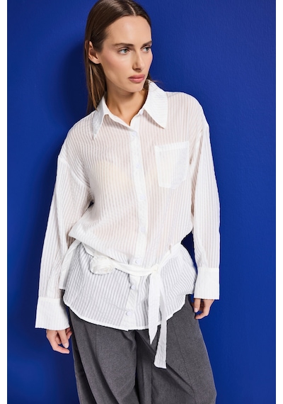 Itsbasic Kadın Beyaz W5 Oversize Kemer Detaylı Özel Kumaş Tasarım Gömlek