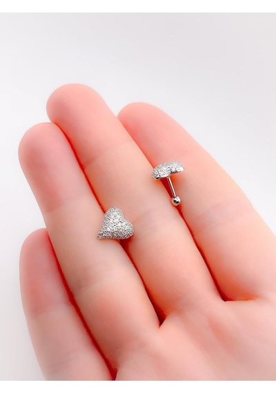 Lexroo Full Taş Kaplı Bombeli Kalp Figürlü Kıkırdak Helix Tragus Piercing 1adet Çok Renkli
