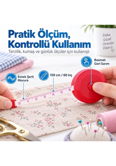 Lexroo Otomatik Mezura 150 Cm / 60 İnç, Çift Taraflı Esnek Şerit Metre - Asorti Renk Diğer