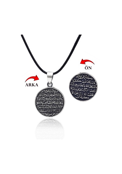 Ayet-el Kürs-i Dualı Çift Taraflı 925 Ayar Gümüş Erkek Kolye 201025699