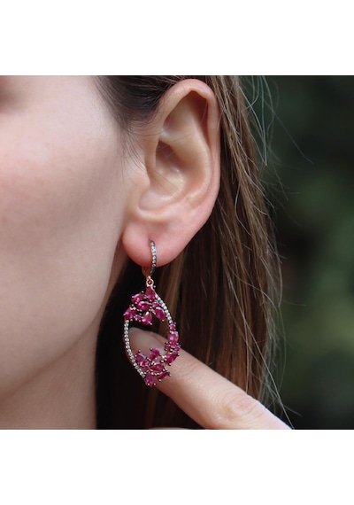 Zirkon Taşlı Rose Gold Kaplama Romantik Gümüş Küpe Gümüş