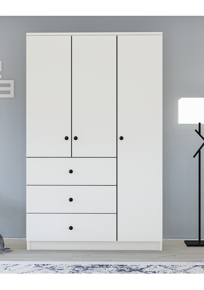 Metalia Gm 308 Ece Lüx 3 Kapı 3 Çekmeceli Düğme Kulplu Gardırop