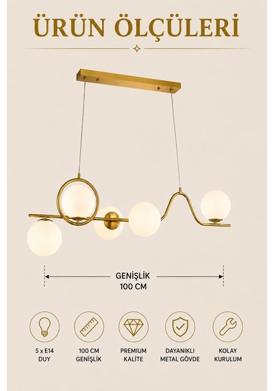 Modern Premium Gold 5'li Opal Küre Sarkıt Avize Dekoratif Lüks Salon Oturma Odası Avizesi 5xe14 Beyaz