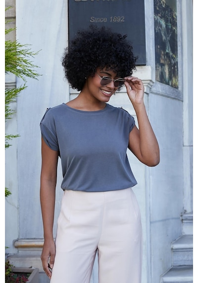 Jument Kadın Modal Penye Geniş Sıfır Yaka Düşük Omuzlu Apoletli Kısa Kol T-shirt Bluz-antrasit Antrasit Jument Kadın Modal Penye Geniş Sıfır Yaka Düşük Omuzlu Apoletli Kısa Kol T-shirt Bluz-antrasit Antrasit