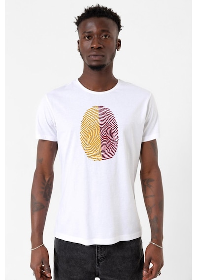 Sarı Kırmızı Parmak İzi Beyaz Erkek Bisikletyaka Tshirt Çok Renkli