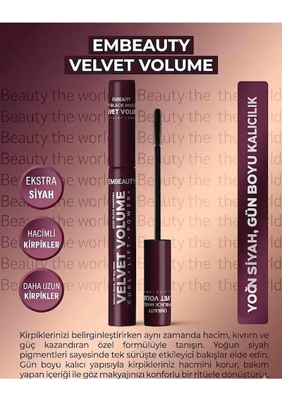 Embeauty Velvet Volume Power Maskara Hacimli Ve Kıvrık Kirpikler 000 Black