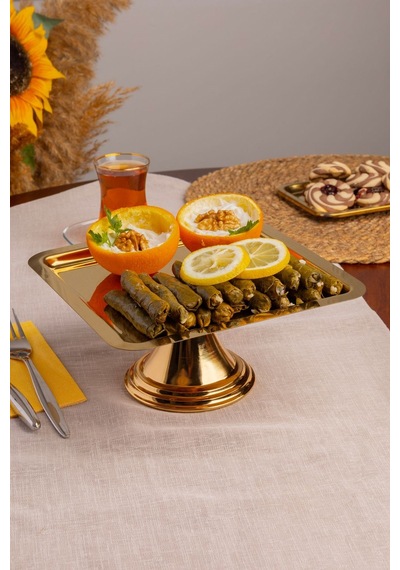 Gold Kare, Ayaklı Şık Kek, Pasta, Kurabiye Ve Tatlı Servis Sunum Standı Gold