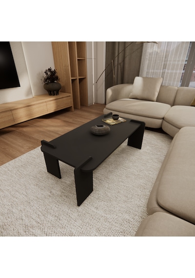 Odaco Fuji Modern Premium Oval Ayaklı %100 Mdflam Salon Orta Sehpa 120x60x40 Cm Siyah