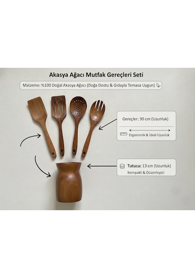 Premium Akasya Ağacı Mutfak Gereçleri Seti - 4 Parça Kaşık/spatula Seti Ve Şık Ahşap Tutucu - Gıdayla Temasa Uygun, Doğal Ve Antibakteriyel - Mutfak İçin Ergonomik Tasarım Premium Akasya Ağacı Mutfak Gereçleri Seti - 4 Parça Kaşık/spatula Seti Ve Şık Ahşap Tutucu - Gıdayla Temasa Uygun, Doğal Ve Antibakteriyel - Mutfak İçin Ergonomik Tasarım
