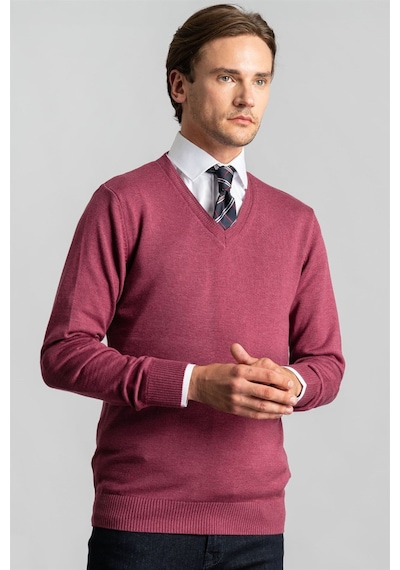 Tudors Slim Fit Dar Kesim V Yaka Pamuklu Erkek Kazak-23125 Pembe