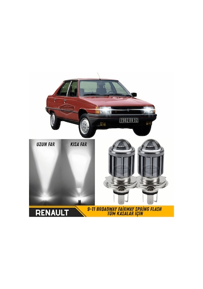 Renault 9-11 Broadway Fairway Spring Flash Tüm Kasalar İçin Uyumlu Mercekli Far Ampulü Led Xenon Beyaz Renk Far Şimşek Etkili Csp Led Lamba Uzun Kısa