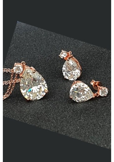 Sky Diamond Gümüş Rose Damla Set Takım