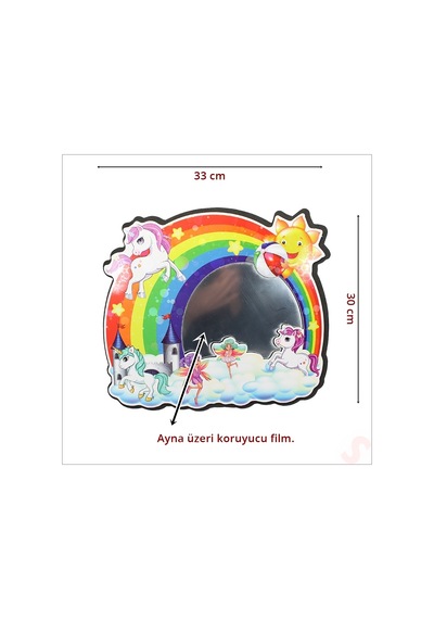 Unicorn Aynalı Duvar Stickerı, 33cm X 30cm 1+