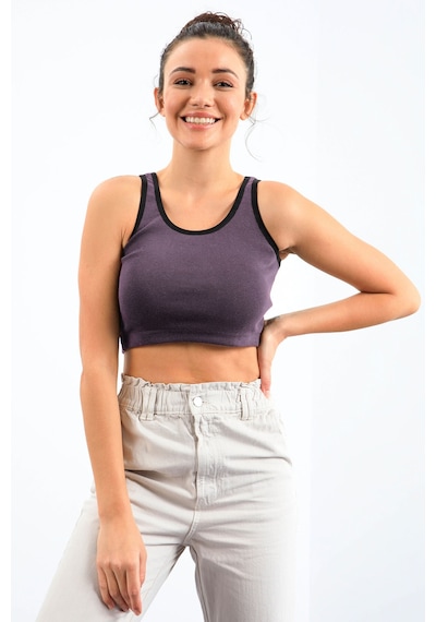 Tommy Life Açık Mor Basic Sıfır Kol Dar Kalıp U Yaka Kadın Crop Top Atlet - 97162 Açık Mor