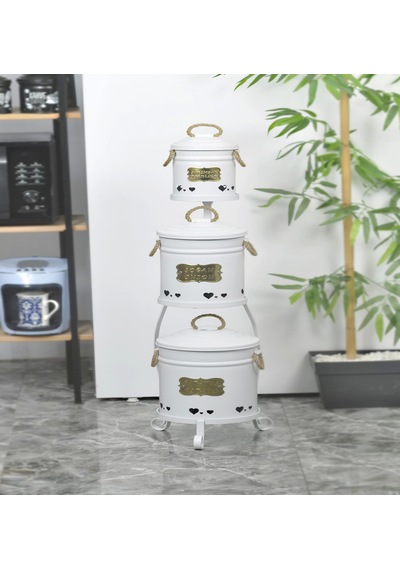 Metal Standlı 3 Katlı Patates Soğan Sarımsak Saklama Kovası Beya