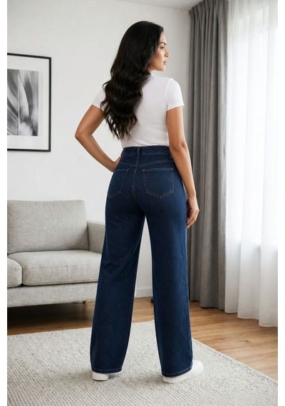 Woddi Zofya Den Kadın Lacivert Salaş Likralı Kot Pantolon Jean New-1 Laci Vert